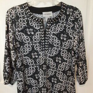 C.O. Petites  Size Small Petite Black & White Jeweled & Rhinestone Blouse